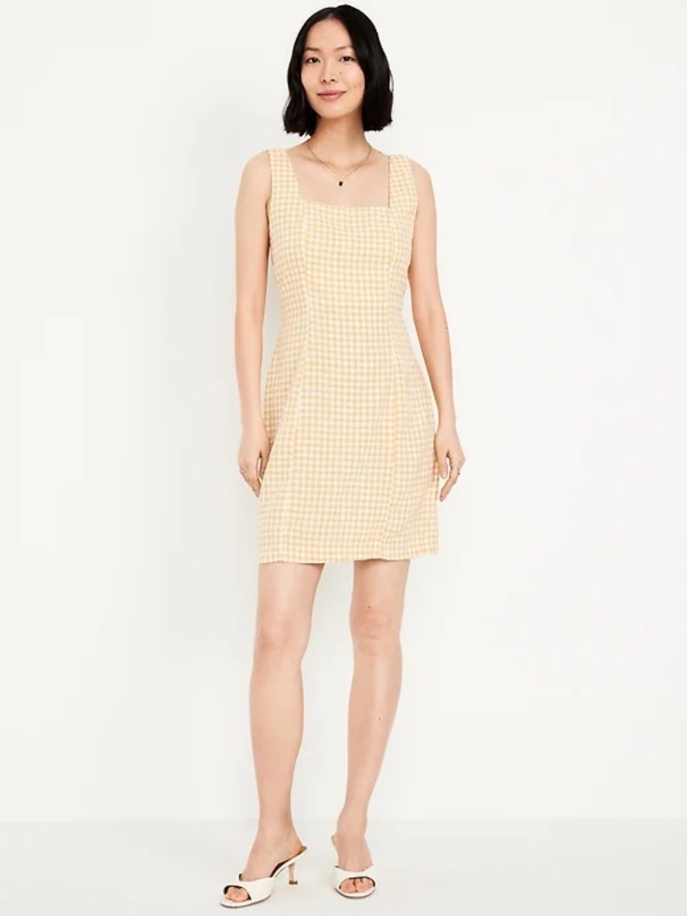 Square Neck Linen-Blend Mini Dress
